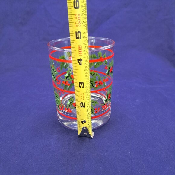 Christmas Holly Berry Old Fashioned Rocks Whisky Glass With Red Stripes - Picture 3 of 11